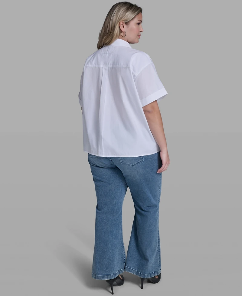 Karl Lagerfeld Paris Plus Scene Poplin Short-Sleeve Top