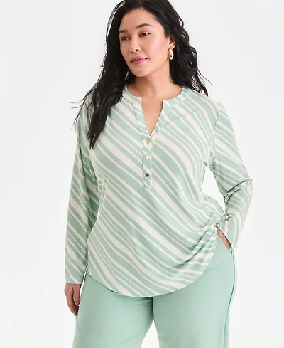 I.n.c. International Concepts Plus Split-Neck Top, Macy's Exclusive