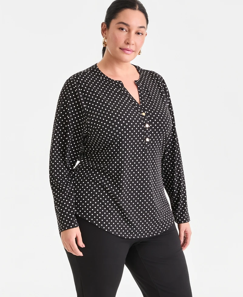 I.n.c. International Concepts Plus Split-Neck Top, Macy's Exclusive