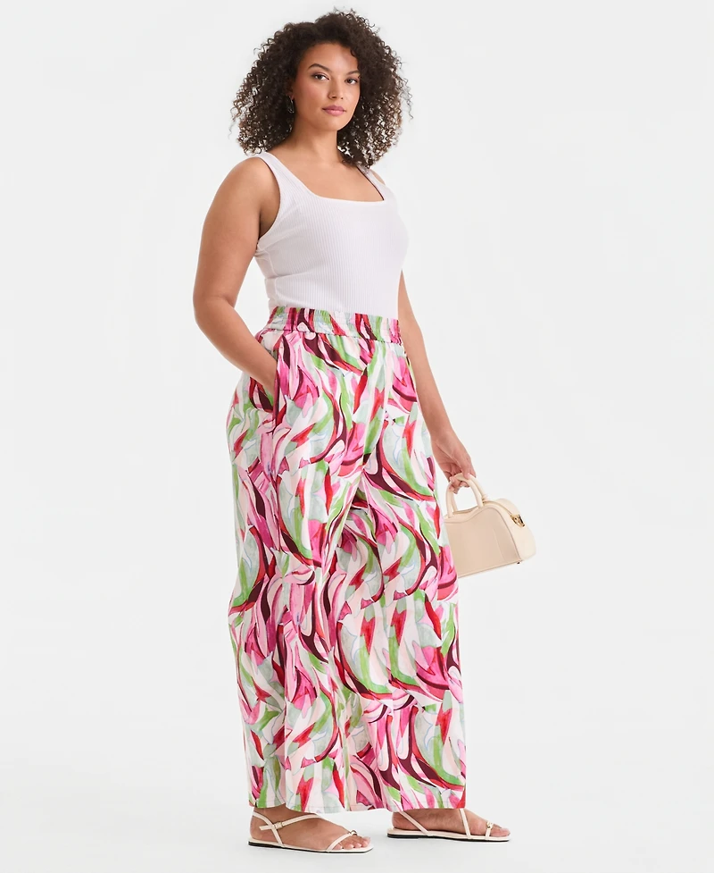 I.n.c. International Concepts Plus Printed Pull-On Wide-Leg Pants, Created for Macy's