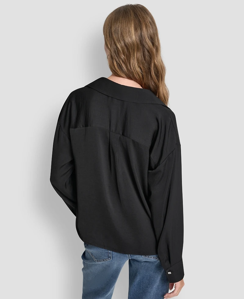 Dkny Jeans Women's Long-Sleeve Rhinestone Button Front Shirt