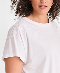 I.n.c. International Concepts Plus Short-Sleeve Lace-Shoulder Tee, Created for Macy's