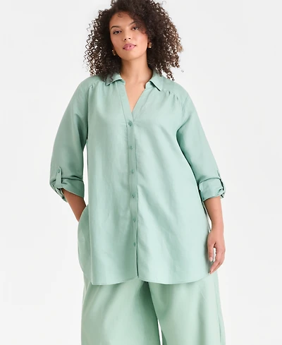 I.n.c. International Concepts Plus Linen-Blend Tunic, Exclusively at Macy's