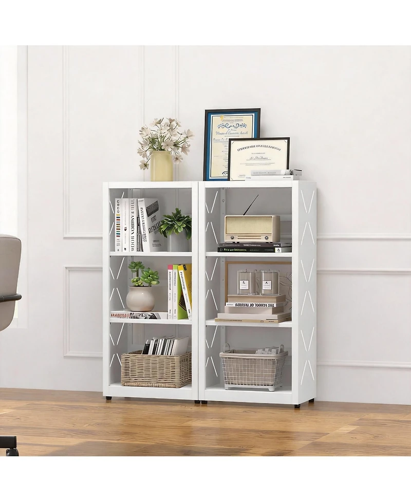 Yigii Adjustable Metal Bookshelf with 3-Side Protection - White