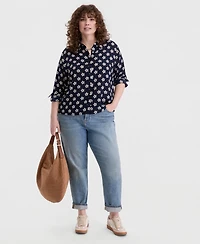 On 34th Trendy Plus Size Bloom Print Cropped Shirt, Macy's Exclusive