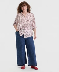 On 34th Trendy Plus Size Cherry Print Silky Shirt, Macy's Exclusive