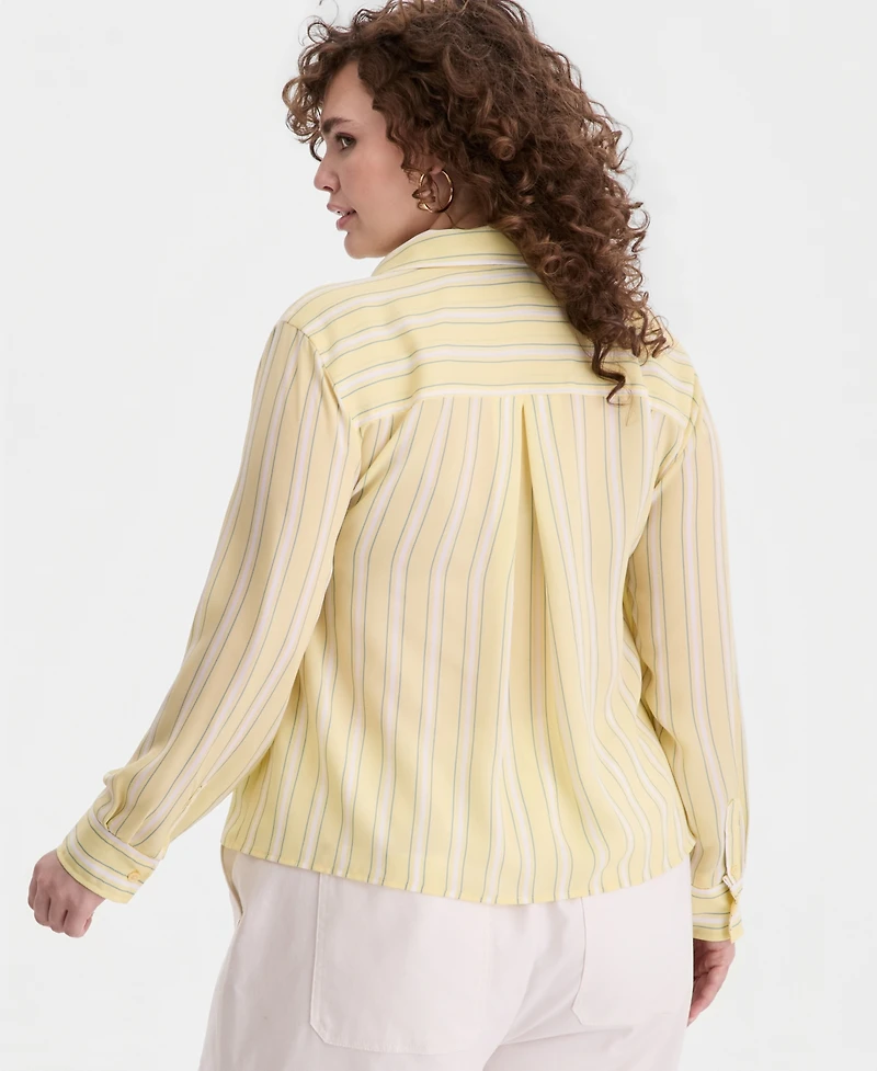 On 34th Trendy Plus Printed Bayside Cropped Silky Shirt, Macy's Exclusive