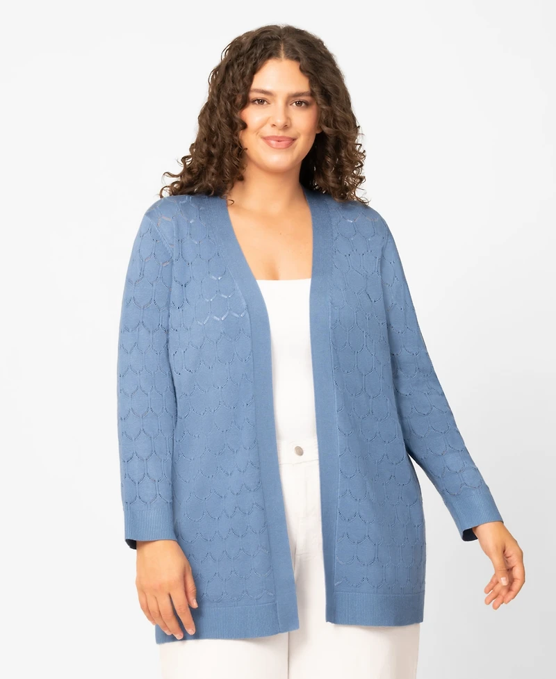Melissa Paige Plus Size Geometric Stitch Flyaway Open Front Cardigan, Macy's Exclusive