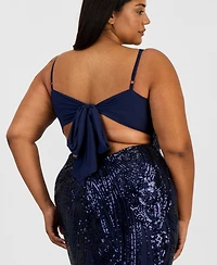 B Darlin Trendy Plus Patterned Sequined Back-Tie Gown