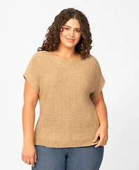 Melissa Paige Plus Button Back Tape Yarn Short-Sleeve Knit Sweater, Macy's Exclusive