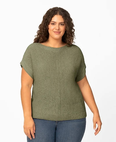 Melissa Paige Plus Button Back Tape Yarn Short-Sleeve Knit Sweater, Macy's Exclusive