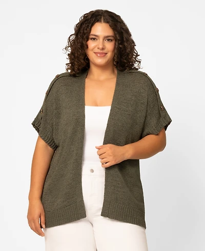Melissa Paige Plus Size Button Shoulder Flyaway Open Front Cardigan, Macy's Exclusive