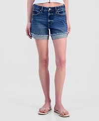 Celebrity Pink Juniors' Cuffed Raw Hem Mid Rise Denim Shorts