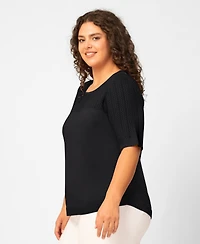 Melissa Paige Plus Mixed Cable Round Hem Crewneck Sweater, Macy's Exclusive