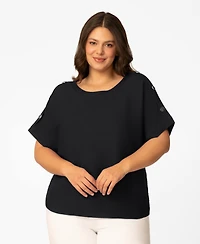 Melissa Paige Plus Size Vertical Rib Button Short-Sleeve Sweater, Macy's Exclusive