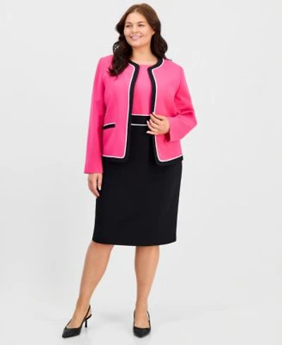 Kasper Plus Size Colorblocked Cardigan Jacket Sheath Dress
