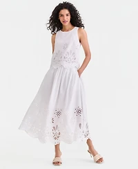 I.n.c. International Concepts Women's Cotton Eyelet Lace Sleeveless Top, Macy's Exclusive