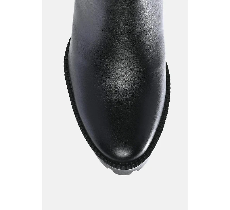 Mistress High Block Heeled Chunky Leather Boot Beige