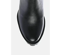 Mistress High Block Heeled Chunky Leather Boot Beige