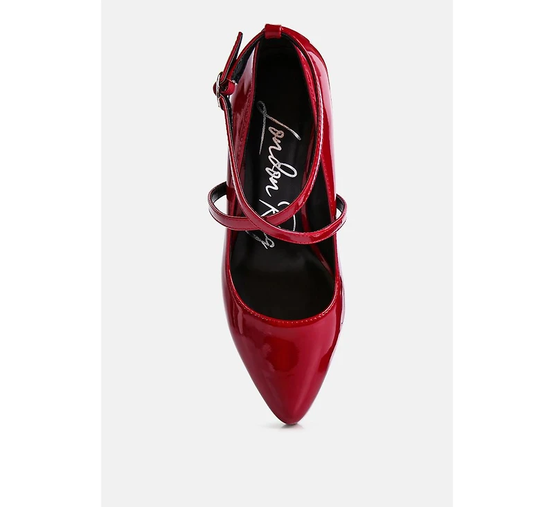 pixie dust patent faux leather cross strap pumps