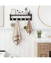 Yigii Black Oak Finish Coat Rack with Hooks and Shelf