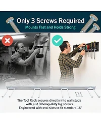 Yigii Wall-Mounted Garden Tool Rack - 4 Hooks, Heavy-Duty Steel, 250lb Capacity