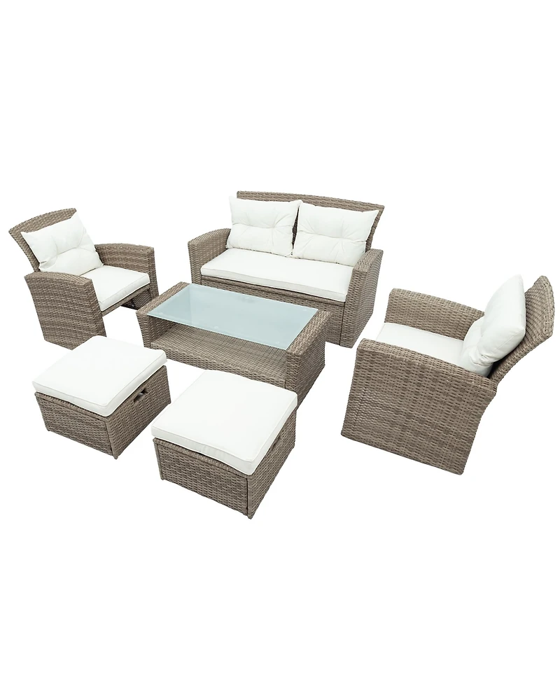 Flynama 4 Piece U Style All Weather Wicker Patio Conversation Set with Sectional Sofa Ottoman Cushions