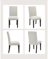 gaomon Set of 2 Farmhouse Linen Upholstered Parsons Dining Chairs, Wood Legs Accent Seating for Kitchen & Dining Room