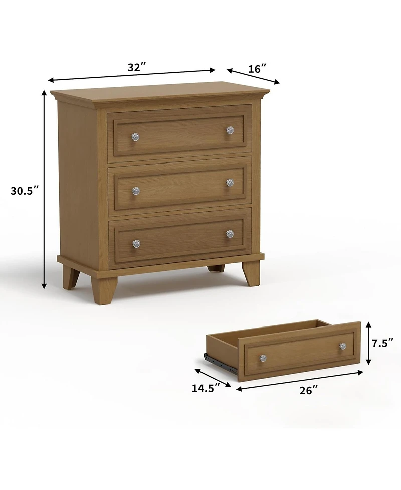 gaomon 3 Drawer Dresser, Wooden Storage Chest of Drawers with Exquisite Metal Handles, Small Cabinet, Modern Design Dresser