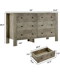 gaomon Oak 6 Drawer Dresser for Bedroom, Modern Wide Organizer with Storage Drawers, Entryway