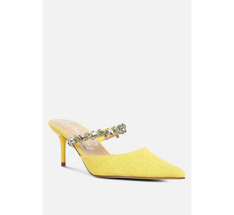 Greta Diamante Embellished Kitten Heel Mules