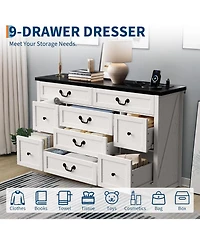 gaomon Farmhouse Dresser for Bedroom 9 Drawer Dresser with Charging Station, 54'' Wood Chest of Drawers with Rustic Handles