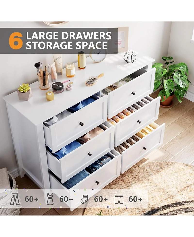 gaomon 6 Drawers Dresser for Bedroom, Farmhouse Wood Dressers Chest of Clothes, Tall Storage Organizer