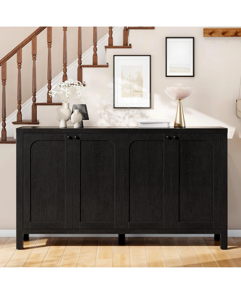 Sugift 55" Black Sideboard Buffet Cabinet Modern Storage Credenza with Doors Heavy Duty Wood Media Console for Living Room Hallway Entryway