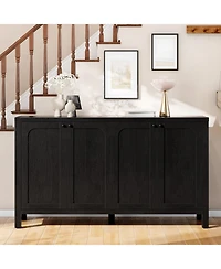 Sugift 55" Black Sideboard Buffet Cabinet Modern Storage Credenza with Doors Heavy Duty Wood Media Console for Living Room Hallway Entryway