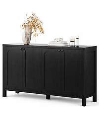 Sugift 55" Black Sideboard Buffet Cabinet Modern Storage Credenza with Doors Heavy Duty Wood Media Console for Living Room Hallway Entryway