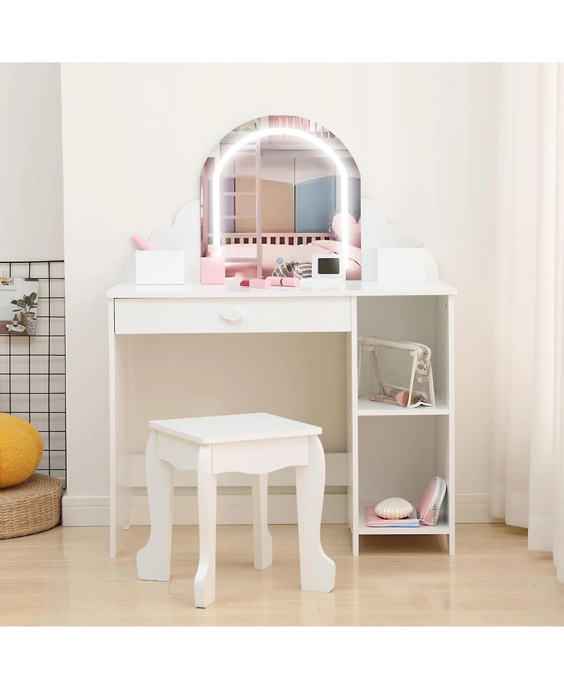 gaomon 2-in-1 Kids Lighted Vanity Set, Makeup Table with Stool & Bonus Palette Kit