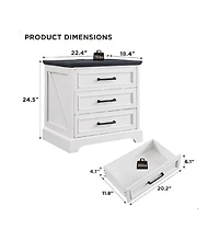 gaomon 1PC Off White Farmhouse Nightstand, 22 Inch 3-Drawer End Table with Charging Station & Bar Handles