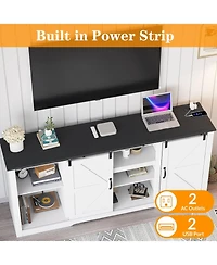 gaomon Farmhouse Tv Stand for Televisions Up to 80 in, Sliding Barn Doors and Storage Cabinets Living Room