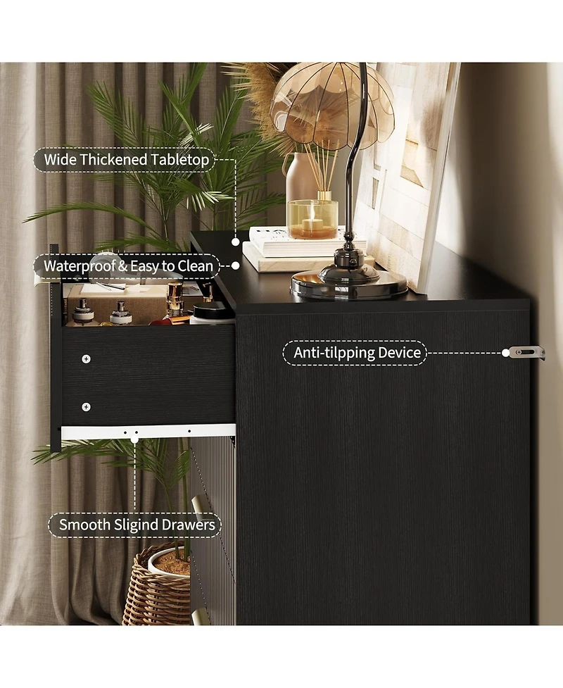 gaomon Fluted Dresser for Bedroom with 5 Drawers,32'' Wide Modern Chest of Wooden Drawers Metal Handle,Wide Clothes Storage Organizer