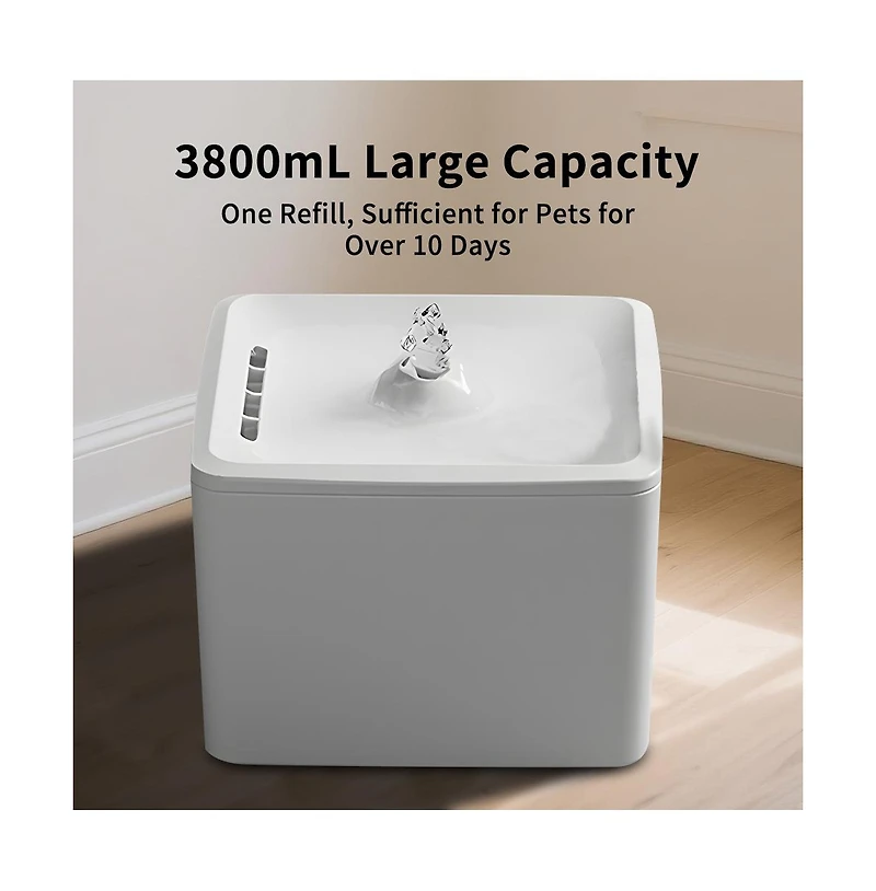 Aostirmotor Automatic Pet Waterer with Circulation, Square Fountain Cat Bowls, 3800ml/3.8L for Cats
