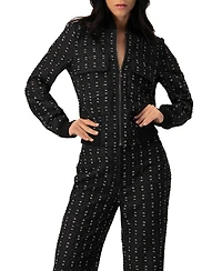 Ivonne Textured Denim Bomber Jacket with Front Zip