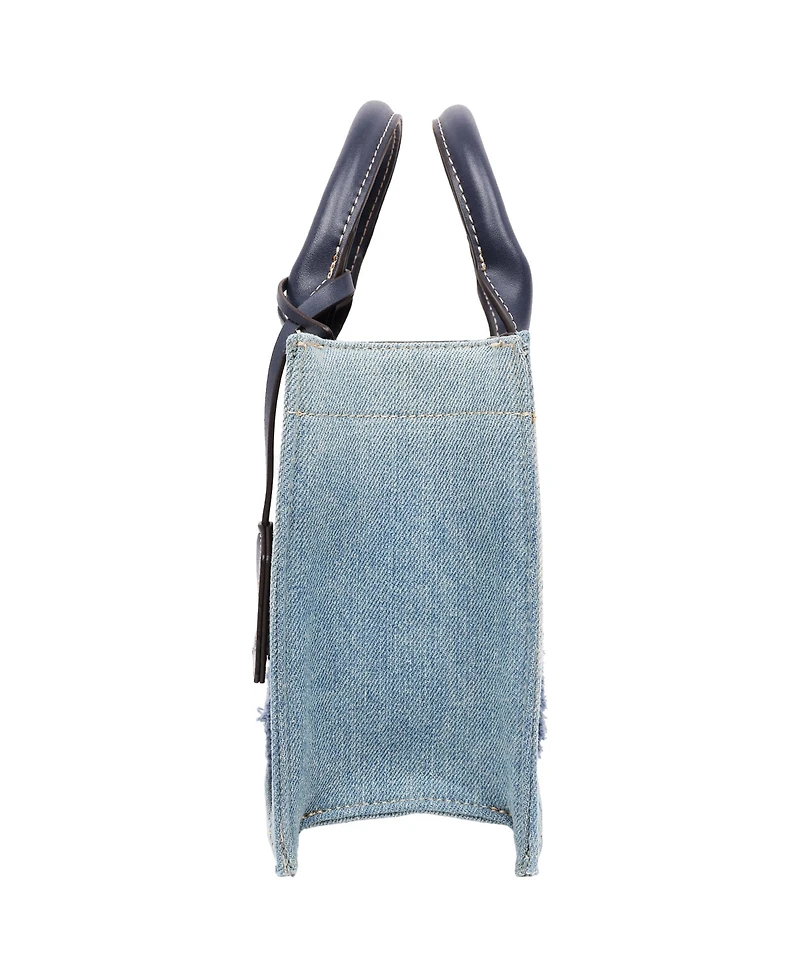 True Religion Frayed Denim Modern Tote with Removable Strap