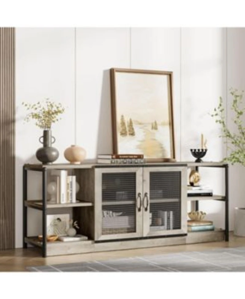Gaomon Farmhouse Tv Stand For Inches Tvs Entertainment Center With Storage Cabinet Mesh Doors