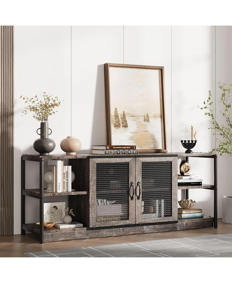 gaomon Farmhouse Tv Stand for inches TVs, Entertainment Center with Storage Cabinet and Mesh Doors