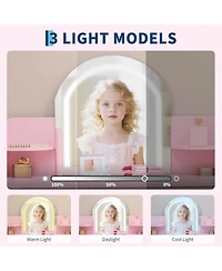 Gaomon Pink 2-in-1 Kids Vanity Set, Lighted Mirror Table with Stool, Bookshelf & Makeup Palette Kit