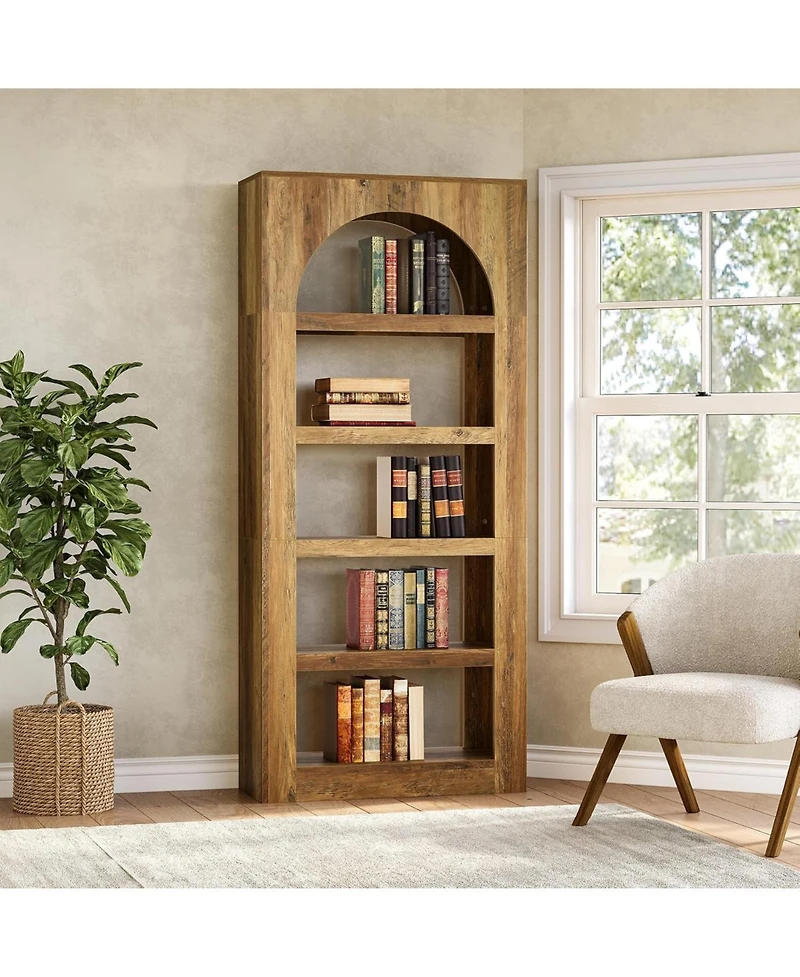 Tribesigns 70.8 Inches Modern Wooden Bookcase, 5-Tier Arched Bookshelf,Open Display Storage Shelf Organizer