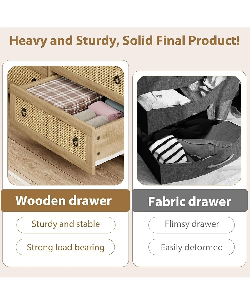 Dresser for Bedroom Rattan Chest of Dressers 29 Tall Closet with 3 Drawers Boho Night Stand Large Clothes Storage Cabinet