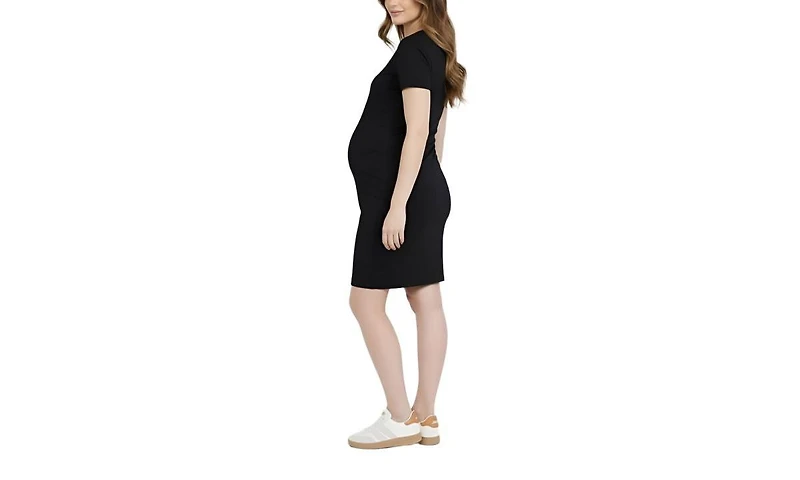 Motherhood Maternity Women's V-Neck Short Sleeve Side Ruched Bodycon Mini Dress