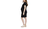Motherhood Maternity Women's V-Neck Short Sleeve Side Ruched Bodycon Mini Dress